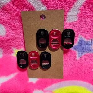 Alternating Pink and Black Monster Tab Hair Clips Set